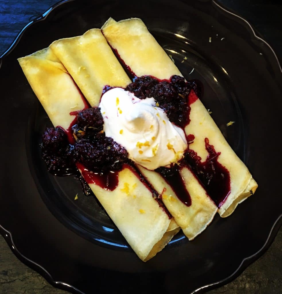 Crêpes with Oregon Marionberries reduced in a Red Bordeaux